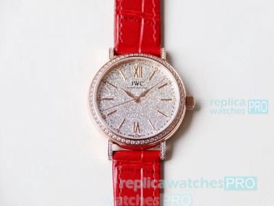 Swiss IWC Portofino Ladies Replica Watch Rose Gold Red Leather